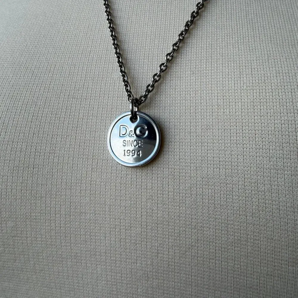 Dolce & Gabbana Since 1994 Round Logo Pendant Necklace Silver